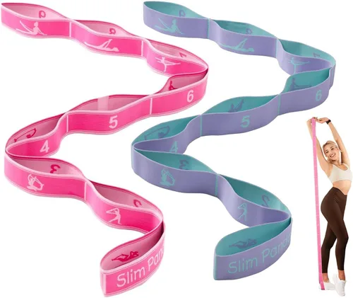 Miniatura 9 de Slim Panda Correa elástica, flexibilidad, bandas elásticas de baile, correa elástica de yoga con 9 bucles para terapia física, pilates, yoga, Rosa