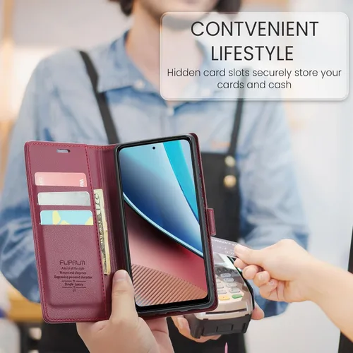 Miniatura 5 de FLIPALM Funda tipo cartera para Samsung Galaxy A14 5G con bloqueo RFID, soporte para tarjeta de crédito, de piel sintética, función atril, funda Rojo