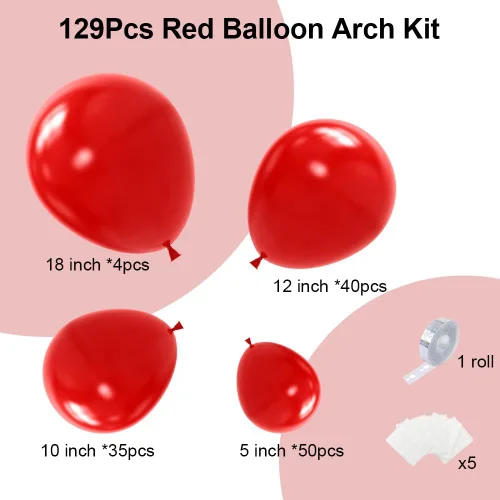 Miniatura 2 de Lukiituke Kit de arco de globos rojos de 129 piezas, globos de látex rojos de diferentes tamaños para boda, despedida de soltera, aniversario