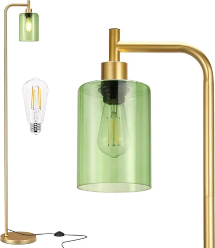 Miniatura 13 de Ziisee Lámparas de pie para sala de estar, lámpara de pie con pantalla de vidrio ámbar, lámpara de pie moderna con bombillas LED, lámpara de pie
