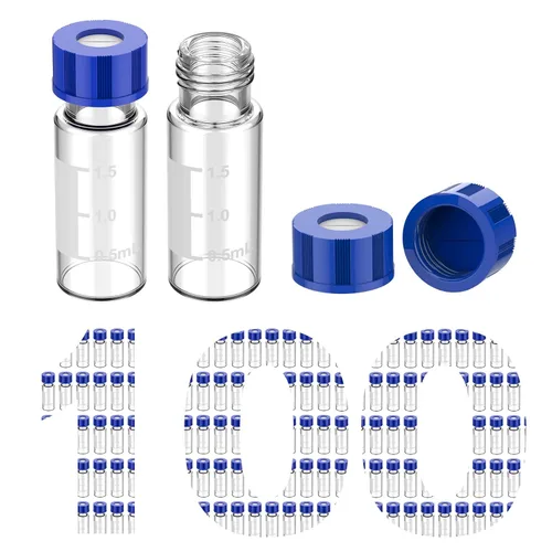 Miniatura 12 de Membrane Solutions Viales de muestreo automático, viales de HPLC de 0.1 fl oz, viales de ámbar de laboratorio 9-425 con punto de escritura