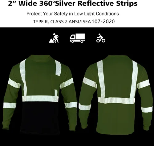Miniatura 5 de VENDACE 3 piezas de camisetas de seguridad reflectantes de alta visibilidad de manga larga para trabajo en construcción para hombres Clase 3