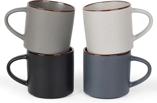 Miniatura 21 de famiware Juego de 6 tazas de café Nebula de 14 onzas, juego de tazas de cerámica con asa para café con leche, té, leche, capuchino, cacao, negro mate