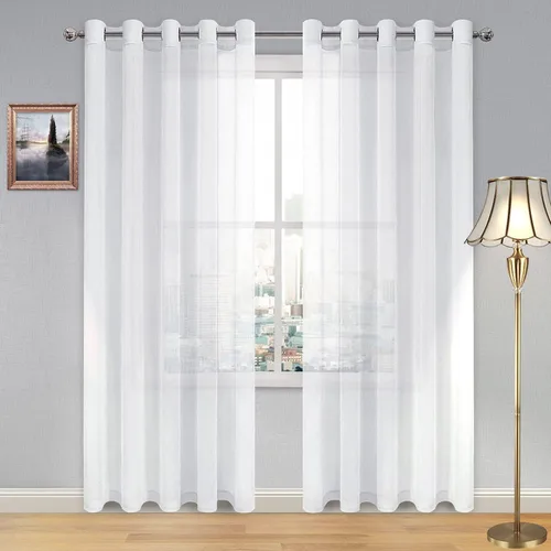 Miniatura 184 de DWCN Cortinas traslúcidas color verde frijol para sala de estar y dormitorio - Cortinas voile con aspecto de lino sintético con ojales en la parte