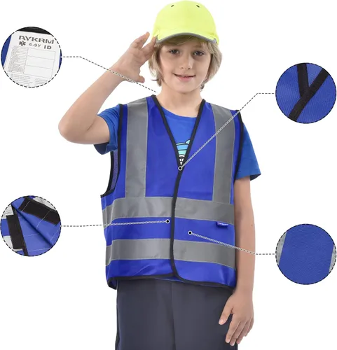 Miniatura 3 de Chaleco de seguridad reflectante personalizado personalizado personalizado de alta visibilidad para niños con logotipo Azul
