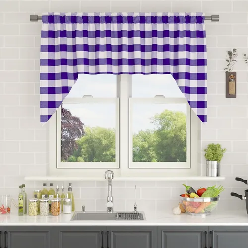 Miniatura 245 de Cenefas de cortina para ventana de 16 pulgadas de largo, 2 paneles de cuadros búfalo, cortinas pequeñas con bolsillo para barra, estilo clásico