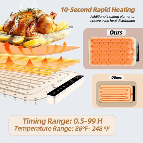 Miniatura 3 de Monteka Tapete de calentamiento para alimentos de 24.8"×15", bandejas de calentamiento eléctrico con aplicación y control de botón, alfombrilla