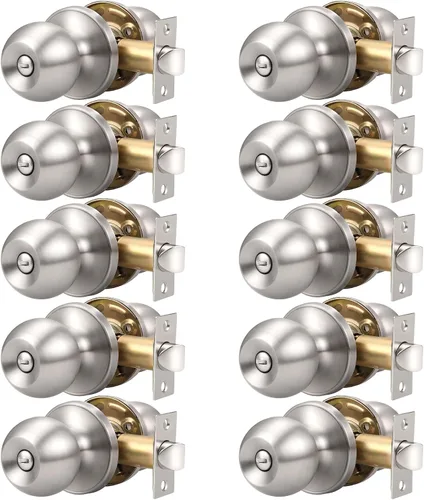 Miniatura 14 de Knobonly Paquete de 2 Pomos de Puerta de Níquel Satinado para Dormitorio/Baño Juegos de Puertas de Privacidad Herrajes Manijas de Puerta Interiores