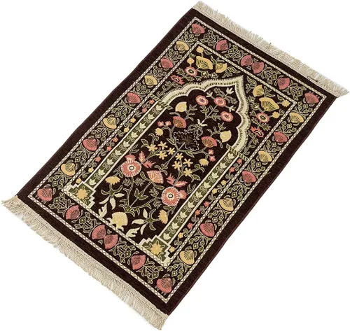 Alfombra de oración musulmana, gruesa, islámica, turca, de felpilla, portátil, para arrodillarse, diseño de hojas florales vintage, manta jacquard