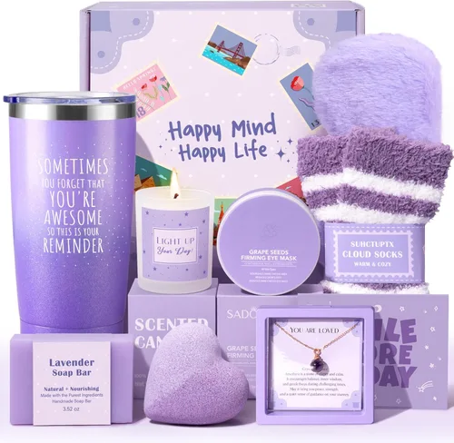 Miniatura 9 de Cestas de regalo para mujeres, 9 piezas de regalos de cumpleaños para niñas adolescentes, mejor caja de ideas de Navidad con estética de lazo Rosa