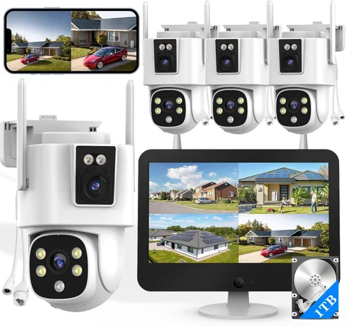 Miniatura 9 de Sistema de cámara de seguridad inalámbrica para el hogar, Wkkengd de doble lente 2K+2K con seguimiento automático para exteriores 2 cámaras