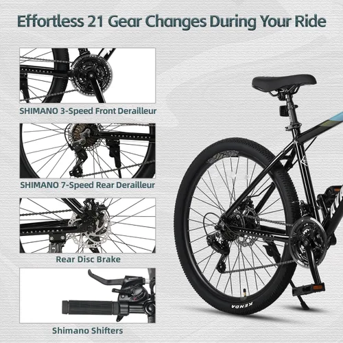 Miniatura 3 de AVASTA Earth 26 - Bicicleta de montaña de 27.5 pulgadas con marco de aluminio de 21 velocidades, freno de doble disco, cómodo sillín y varios