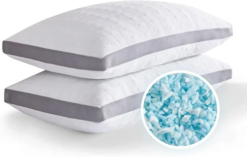 Meoflaw Juego de 2 almohadas de enfriamiento de tamaño estándar, almohadas de espuma viscoelástica trituradas para dormir, almohadas estándar para