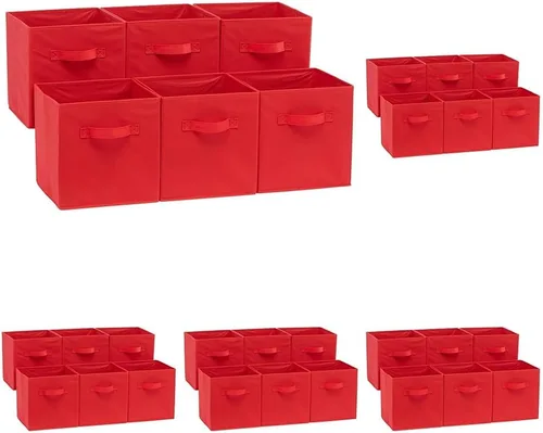 Miniatura 6 de Amazon Basics Contenedores de Almacenamiento Organizadores de Cubo con Asas, Tela Plegable, Paquete de 6, 10.5"x10.5"x11", Blanco/Gris Claro