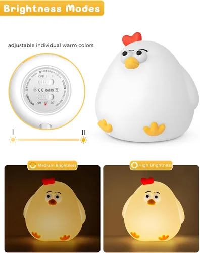 Miniatura 5 de L LOHAS LED Luz nocturna, lámpara de silicona para pollitos lindos,3 niveles regulable,30 minutos temporizador luz nocturna, luz nocturna táctil