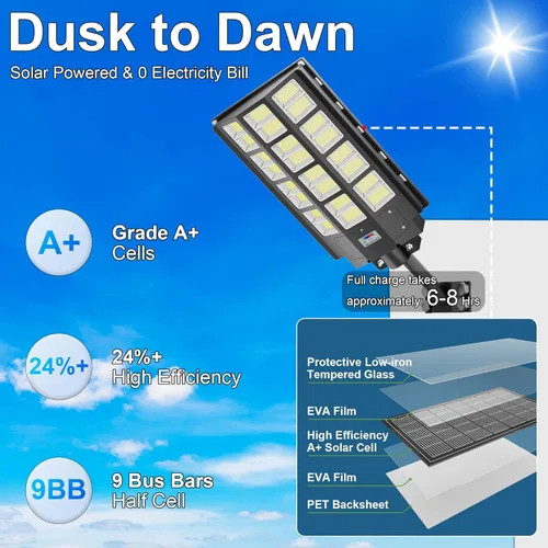 Miniatura 2 de Paquete de 3 Luces Solares para Estacionamiento - Luz Solar de Calle de 8000W 360000LM del Anochecer al Amanecer Luces de Calle con Energía Solar