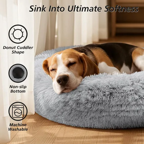 Miniatura 2 de JOLLYVOGUE Cama Calmante para Perros Pequeños - Cama para Perros Pequeños Lavable en Forma de Dona de 23 Pulgadas para Gatitos y Cachorros, Camas 01