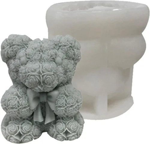 Miniatura 3 de Molde de silicona de oso de flores 3D, molde de vela de silicona, moldes de resina de oso de flores de corazón para hacer velas, molde de jabón