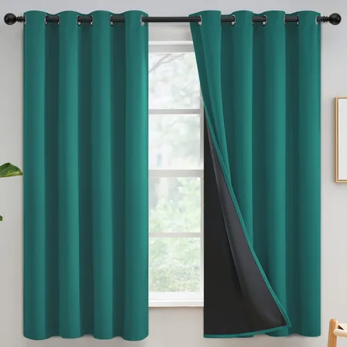 Miniatura 77 de Yakamok Cortinas negras, cortinas de ventana con aislamiento térmico y eficiencia energética para dormitorio, cortinas opacas completas y cortinas
