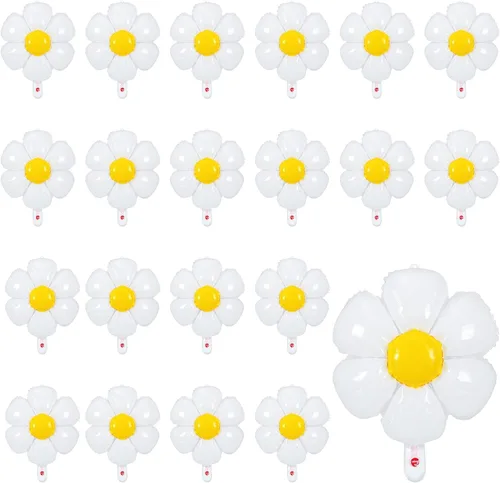Sotiff 21 globos de flores de margaritas blancas Groovy Flower Daisy Decoraciones de fiesta Retro Hippie Boho Girl Party Decor (20 x 15.7 pulgadas)