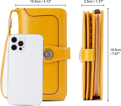 Miniatura 3 de INSIFEEL Billetera pequeña para mujer bolso compacto de cuero con bloqueo RFID RFID para mujer Amarillo Retro