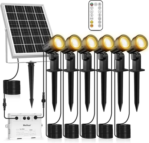 Miniatura 8 de MEIHUA Focos solares que cambian de color para exteriores, 6 en 1, iluminación solar de paisaje, focos RGB con control remoto, IP66, luces solares