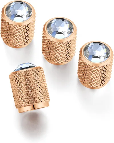 STEEL HAWK - Tapones de vástago de válvula de aire de acero inoxidable con cristales brillantes de strass, acabado PVD en oro rosa - Sello