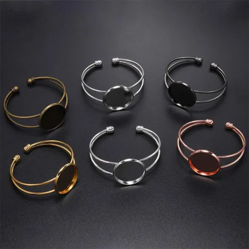 Miniatura 6 de Exceart 6 unidades de pulseras con ajuste de cabujón redondo en blanco, bandejas de bisel ajustables, pulseras para bricolaje y fabricación de joyas