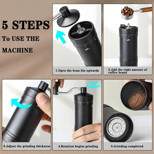 Miniatura 3 de Molinillo de café manual con rebaba cónica de acero inoxidable de 7 estrellas, molinillo de café portátil con ajuste de molienda ajustable externo