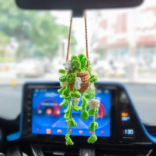 Miniatura 3 de Accesorios para colgar en el espejo del automóvil, decoración de espejo retrovisor del automóvil, bonito adorno colgante de orquídea de ganchillo
