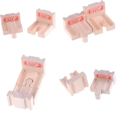 Miniatura 4 de Juego de 12 pistas de tren de madera, pistas de bache macho-macho, hembra-hembra, pista de muelle de puente (color aleatorio), pistas cruzadas