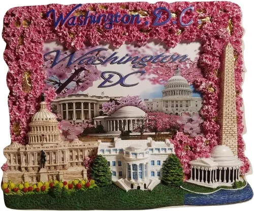 Marco de fotos decorativo con temática de cerezo en flor de monumento a Washington, monumento Jefferson, Casa Blanca y Capitolio de los Estados