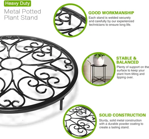 Miniatura 2 de Soporte para plantas para interiores y exteriores, soporte para macetas de 15 pulgadas de alto, soporte redondo de esquina de metal para maceta