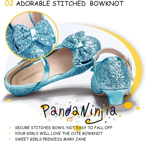 Miniatura 153 de PANDANINJIA Vestido de jada para niñas y niños pequeños, zapatos de princesa Mary Jane con tacones con lazo para fiesta, boda, boda
