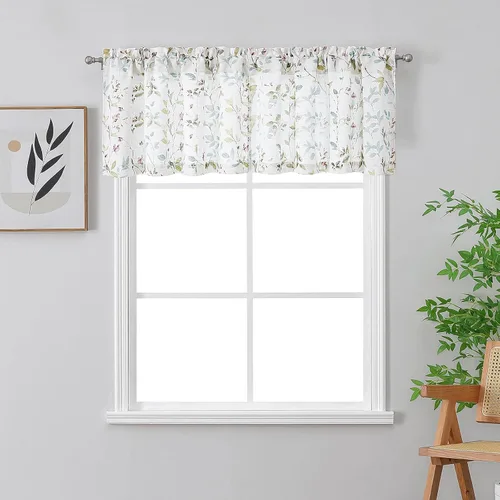 Miniatura 11 de Chyhomenyc Cortinas de mezcla de lino de 63 pulgadas de largo, 2 paneles de cortina con estampado floral filtrante de luz para sala de estar