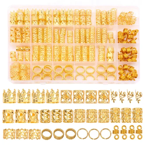 Miniatura 8 de Leeven 173 piezas de joyería de rastas de rastas de cristal, joyería dorada para el cabello para trenzas, rastas para el cabello, dijes para rastas