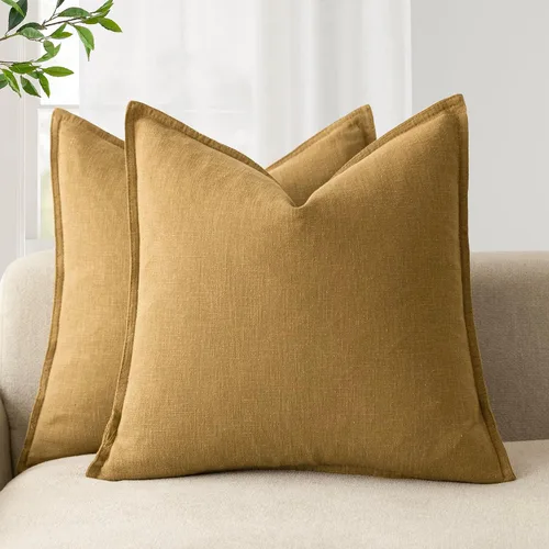 Miniatura 35 de Foindtower Paquete de 2 fundas de almohada decorativas de lino y liso, funda de cojín decorativa suave, estilo bohemio campestre para silla, sofá