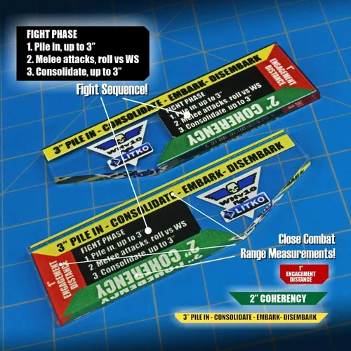 Miniatura 6 de LITKO Medidor de combate de 3 pulgadas Compatible con WH40K 10th Ed Marcas de rango y recordatorios de fase de doble cara con impresión UV