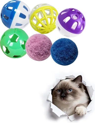 6 bolas de juguete para gatos, 4 bolas de campana y 2 bolas de felpa para gatitos de interior, juego de juguetes interactivos seguros y suaves (1.5