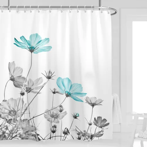 Miniatura 9 de Cortina de ducha de 72" x 72" con flores grises y rosas, gris y blanco, flores silvestres, margaritas, plantas, pintura de tinta, botánica