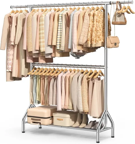 Miniatura 9 de EAGMAK Perchero de ropa de doble barra con capacidad de carga de 622 LBS, perchero resistente para colgar ropa, perchero de 82.68 pulgadas de alto