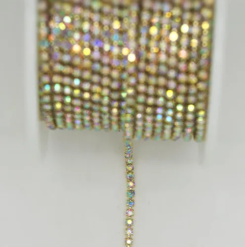 Miniatura 4 de Cadena de cierre de diamantes de imitación AB de 10 yardas (oro, 0.079 in)