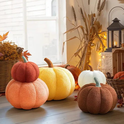 Miniatura 5 de Almohadas con forma de calabaza otoñal, suave almohada de calabaza de Halloween para decoración de fiesta, sofá, dormitorio, sala de juegos, Verde