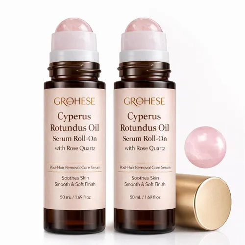 Cyperus Rotundus - Suero de aceite roll-on con cuarzo rosa, aceite Cyperus Rotundus para el cuidado de la depilación, aceite Cyprus Rotundus, suero