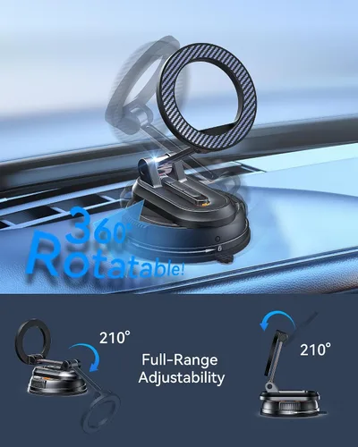 Miniatura 8 de Soporte de teléfono de coche desmontable 2 en 1 para MagSafe [imán fuerte de 2800 gf y base de succión de 89+lb] Soportes magnéticos de teléfono al