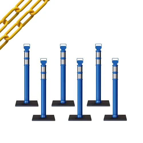 Miniatura 42 de Trafford Industrial - Paquete de 6 postes de delineador de 45 pulgadas, collares reflectantes de 3 pulgadas, base de goma de 10 libras