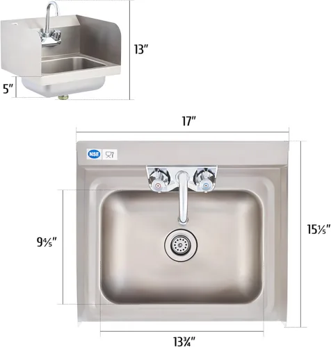 Miniatura 7 de WILPREP Fregadero de mano comercial, fregadero de acero inoxidable NSF con grifo de cuello de cisne y colador, fregadero de cocina de montaje