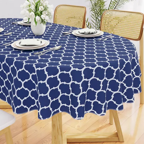 Miniatura 61 de Smiry Mantel redondo de plástico para mesa, mantel de vinilo impermeable con parte trasera de franela para mesas redondas, lavable y a prueba