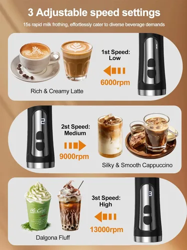 Miniatura 3 de Espumador de leche recargable, varita de mano espumador de café, fabricante de espuma eléctrica impermeable IP67, mezclador de bebidas de alta