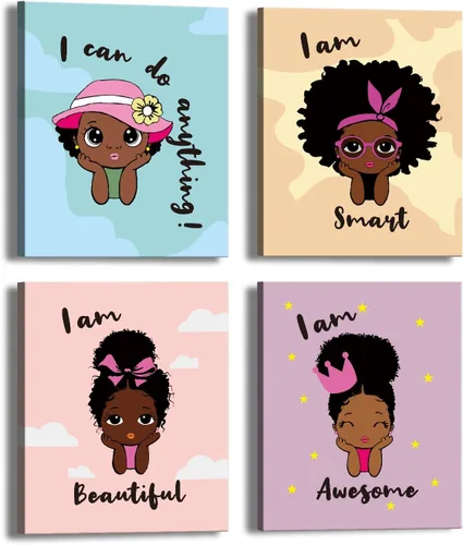 Lienzo enmarcado para pared, póster motivacional de niña negra, pintura artística de niña afroamericana, arte de pared inspirador de niña negra,